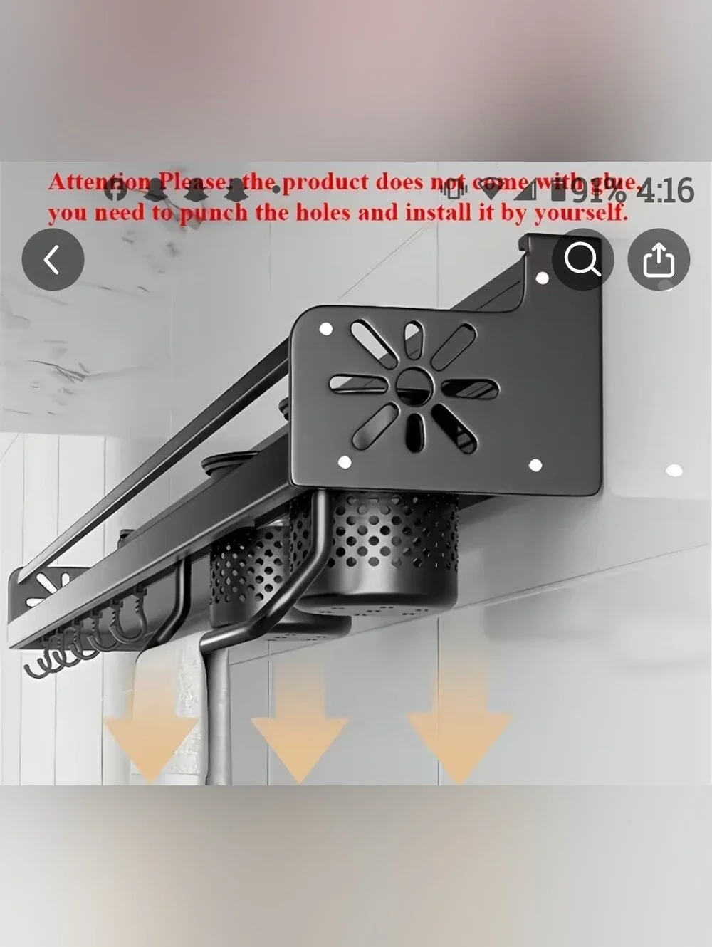 Wall-Mounted Heavy Duty Kitchen Rack with Shelf & Hooks